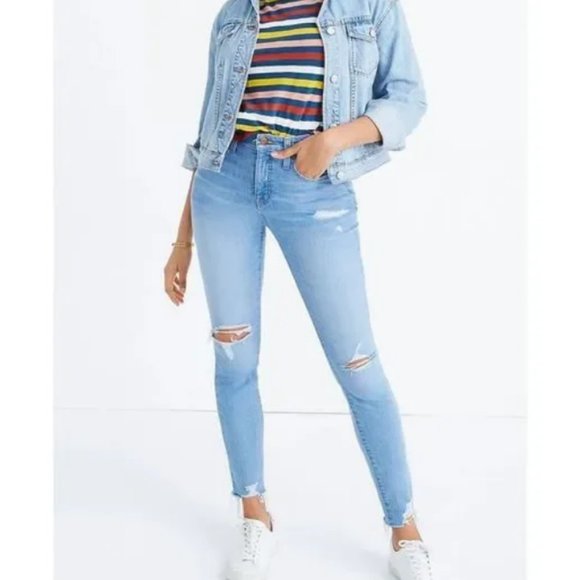Madewell 9" High Rise Skinny Distressed Raw Hem Jeans 30 - Picture 1 of 10
